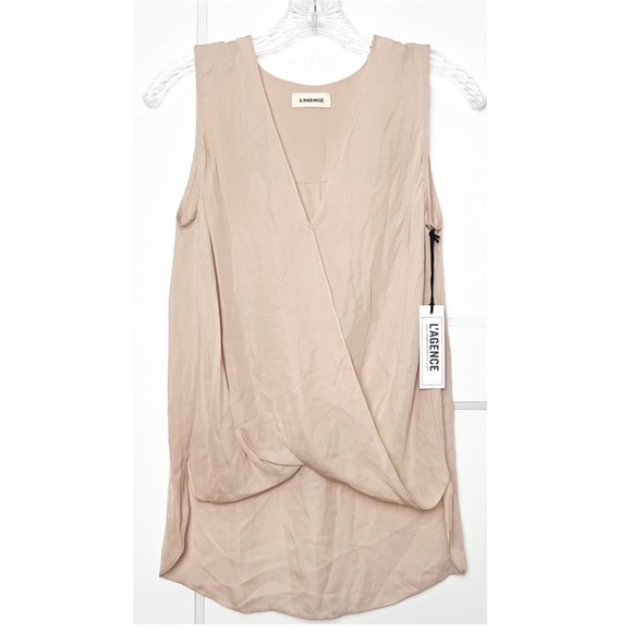 NWT L'AGENCE Blush Beige Silk Chiffon Sleeveless V-Neck Draped Wrap Front Top XS - Picture 6 of 11